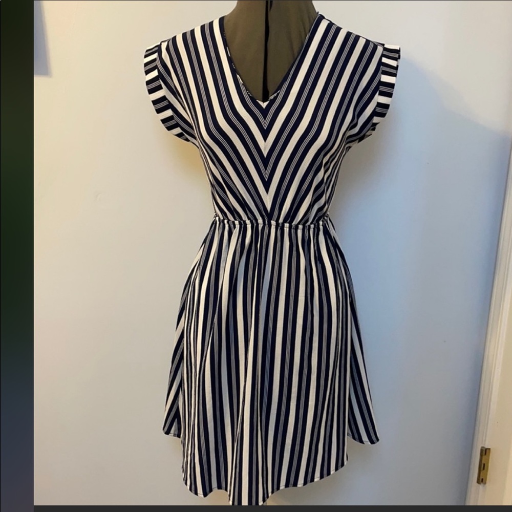 Monteau Los Angeles blue and white striped dress